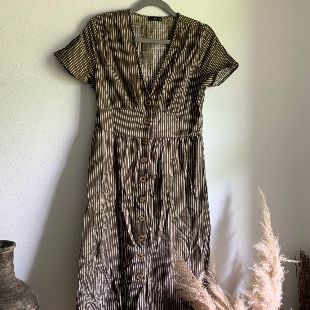 Cotton On Olive woven cherry button front midi dress